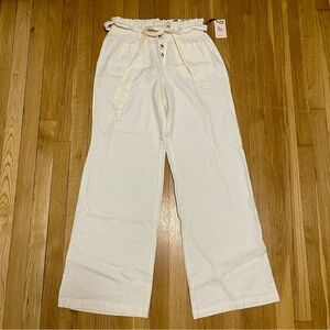 Sincerely Jules Women’s Cream Tie-Waist Belted Wide Leg Pants